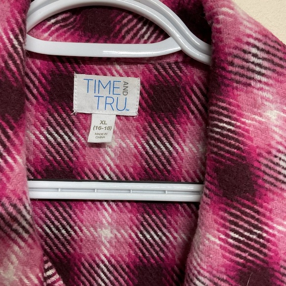 Time and Tru Pink and White Plaid Shirt - Picture 2 of 3